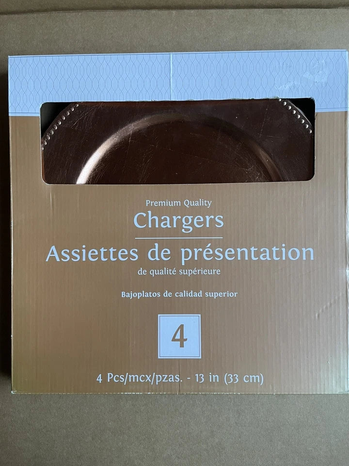 Set Of 4 Bronze Charger Plates Decorative Elegant Tableware 13”