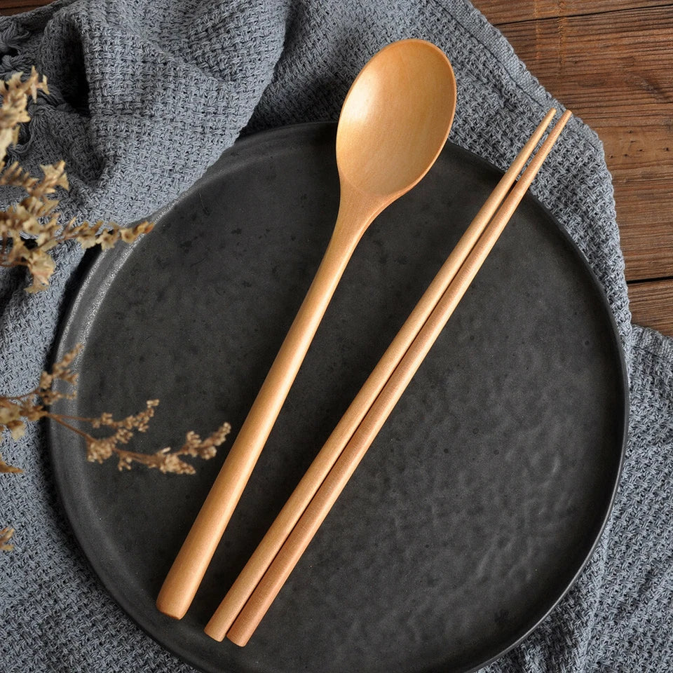 Wooden Spoon and Chopstick Set Eco-friendly Utensil Home Kitchen Tableware Set