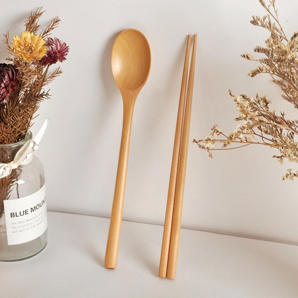 Wooden Spoon and Chopstick Set Eco-friendly Utensil Home Kitchen Tableware Set